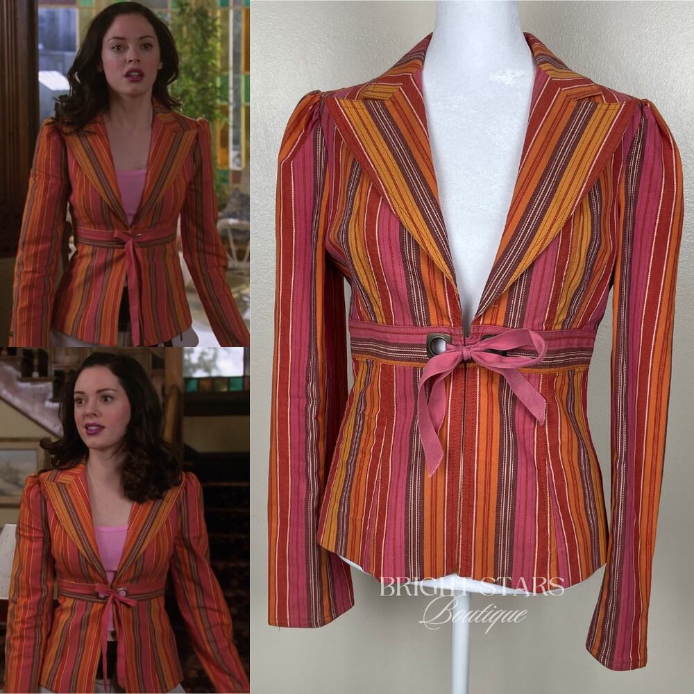 Rare Stripe Blazer Jacket ASO Paige Matthews Charmed Tie Front Vintage Y2K